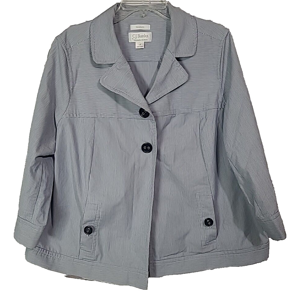 CJ Banks Navy Blue Striped 3/4 Sleeve Career Casual Blazer Jacket Womans Size 1X
